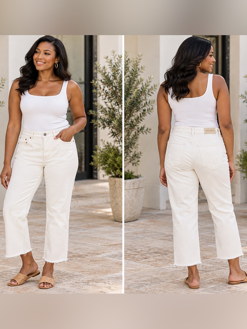 GRLFRND Reed Size 24 Bronco White High Rise Slim Crop Jeans Raw Frayed Hem